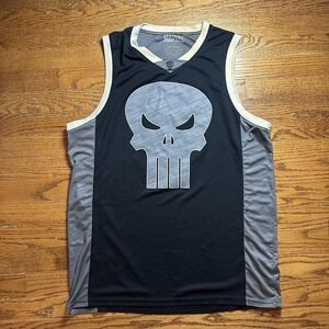 Marvel Punisher Shirt Mens Medium Black Gray Basketball Jersey 74 Comic Tee Hero